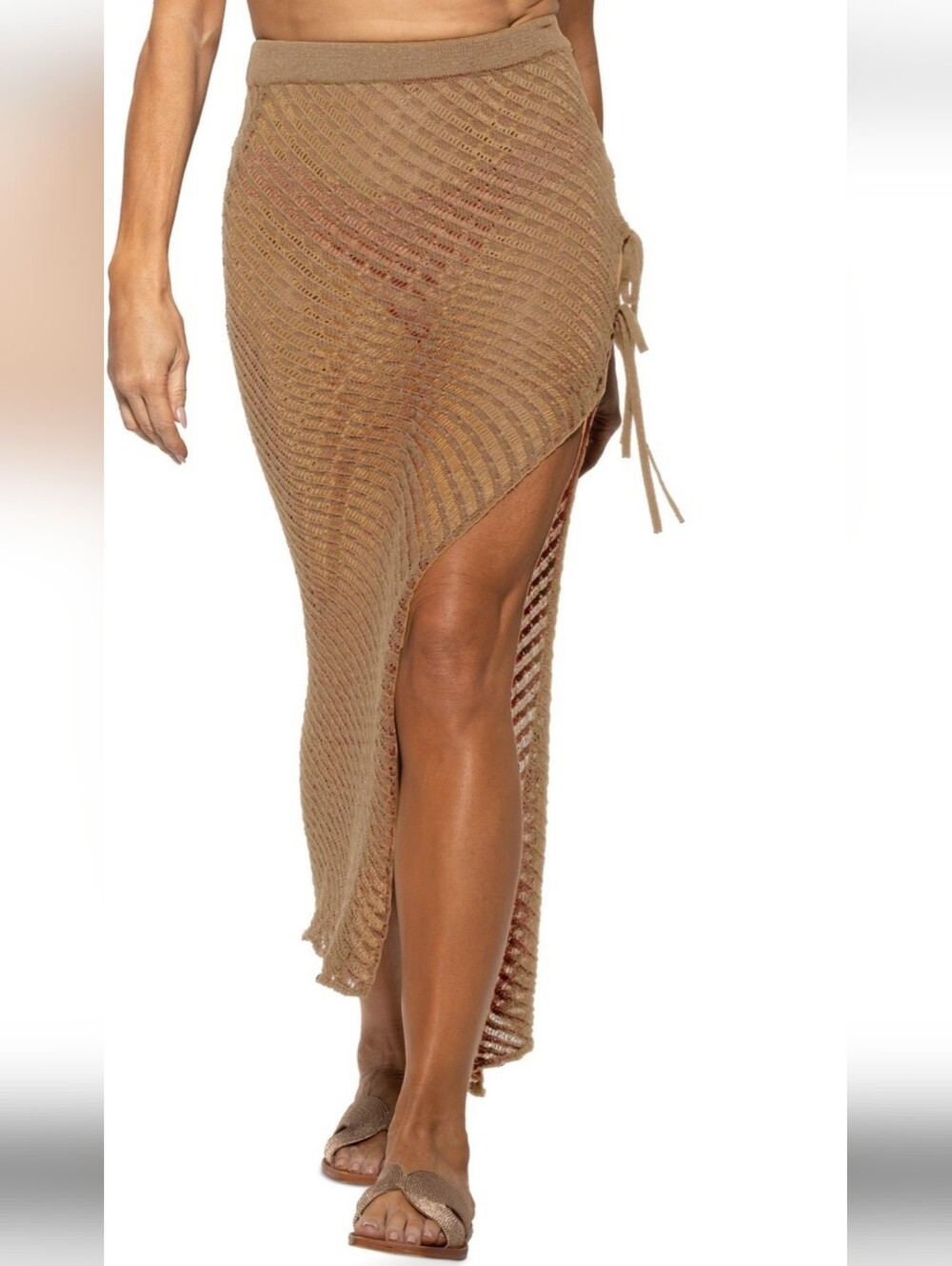 NWT Dotti Women's Crochet Side Tie Cover-up Maxi Skirt in Taupe Size Medium